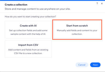 Create a collection modal