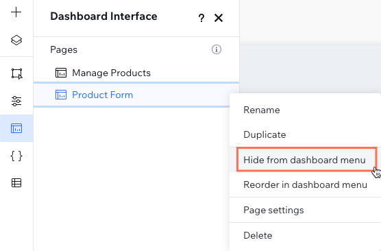 Hide Dashboard