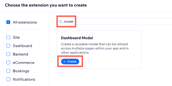 Search and create modal