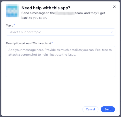 The contact support modal