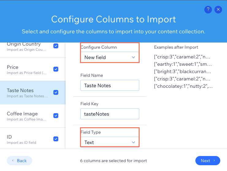 Configure field