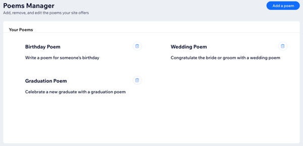 Current Poems Manager dashboard page
