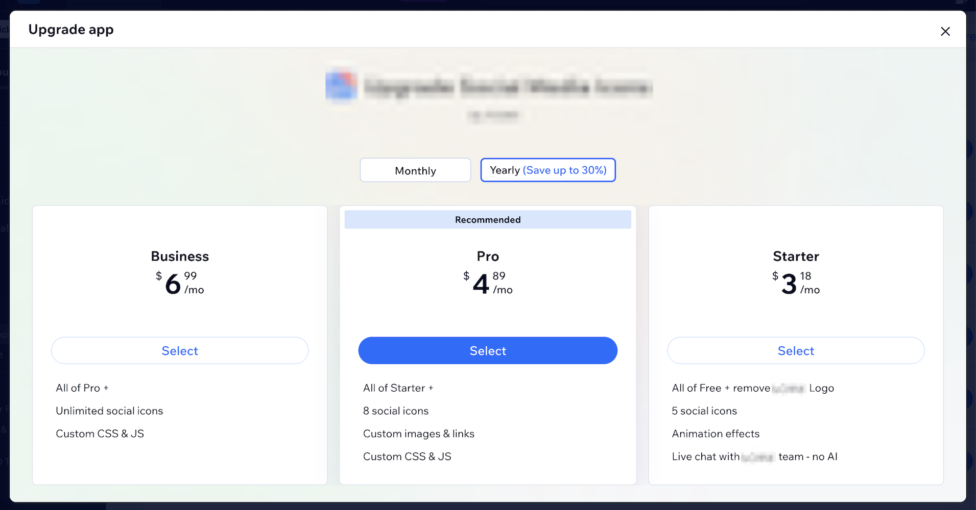 A premium plan upgrade page