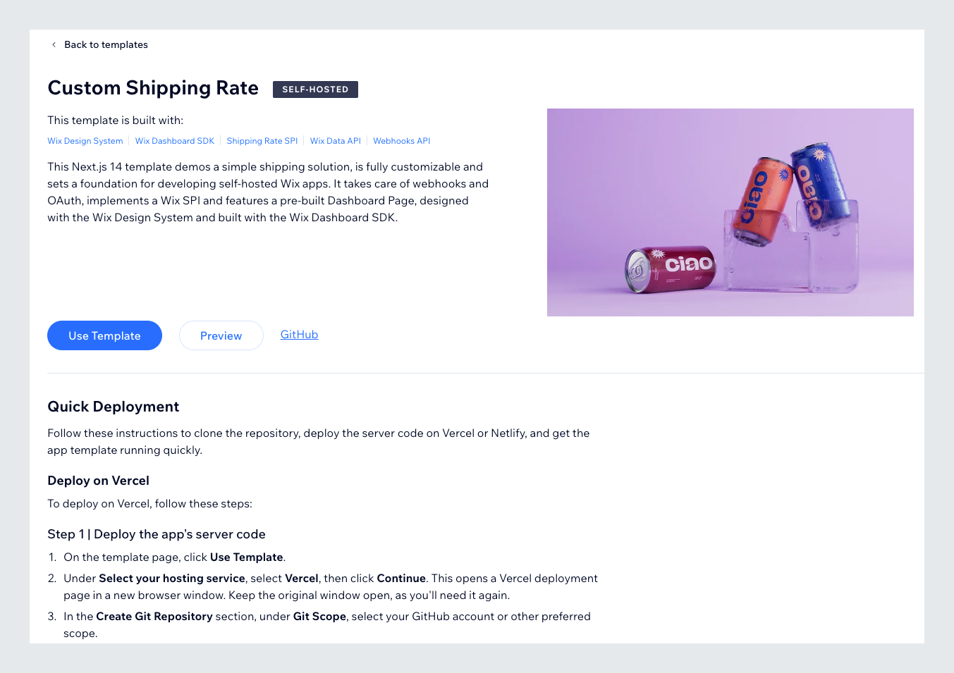 Template page screenshot