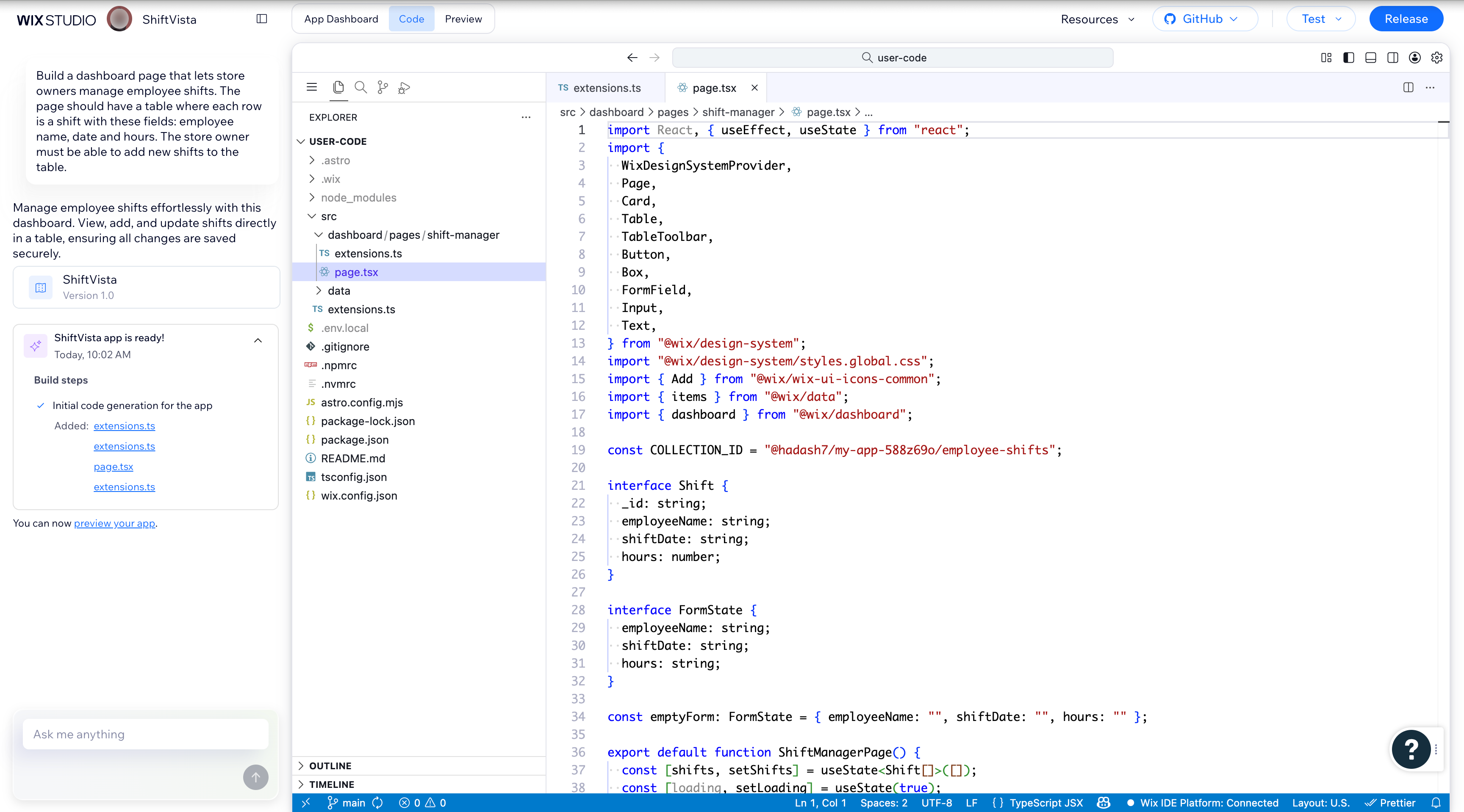 The Code tab