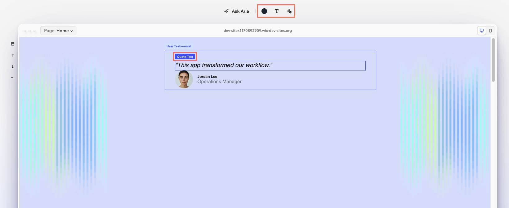 Quote text selected with its own design controls