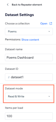 Set dashboard dataset mode to Read & Write