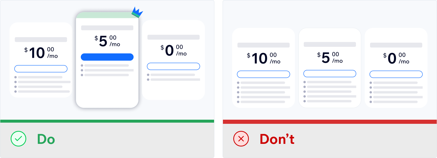 Recommended plan in center with badge