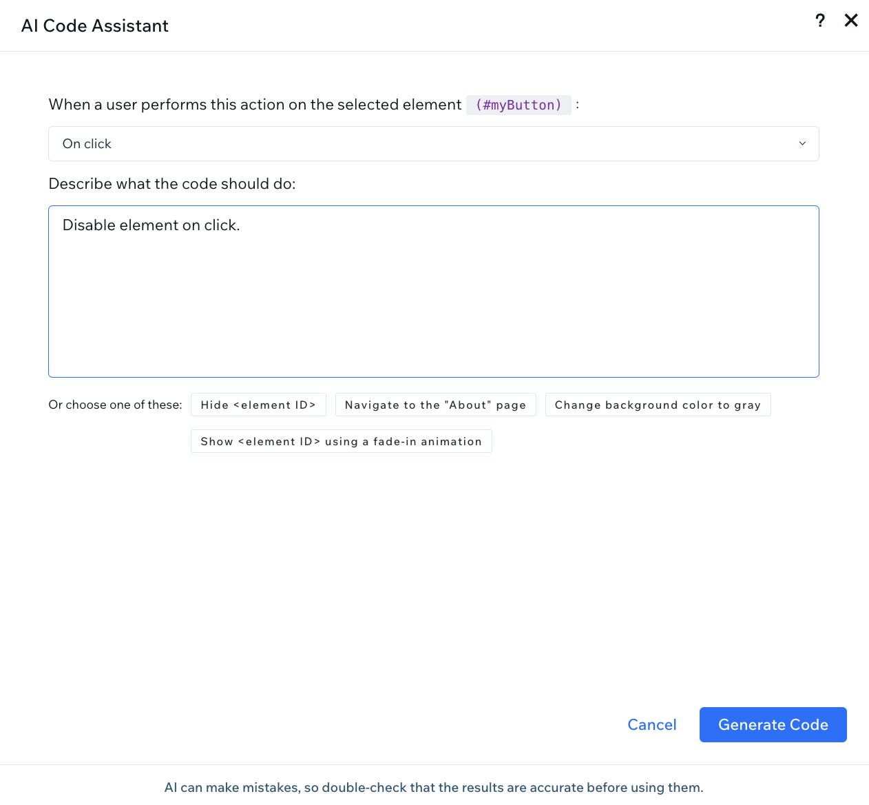 AI Assistant interface
