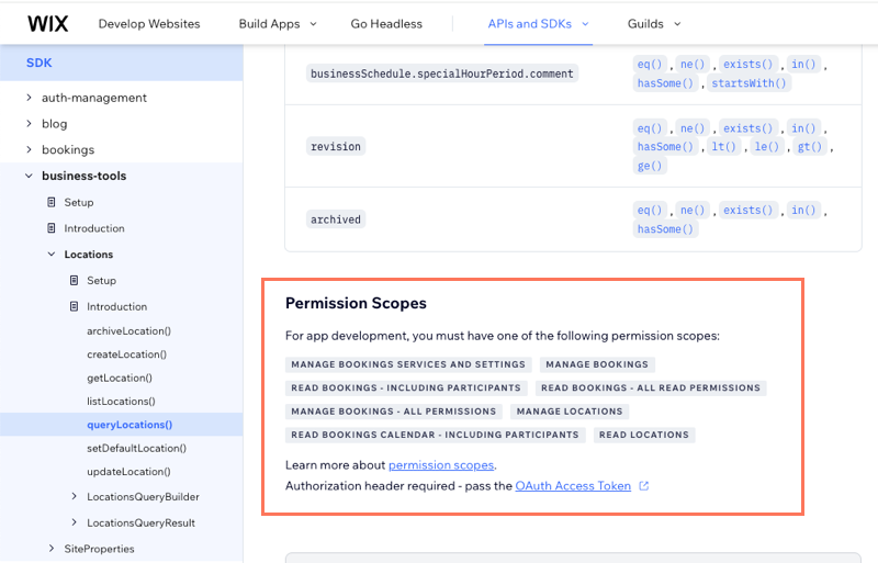 Permission Scopes in endpoint