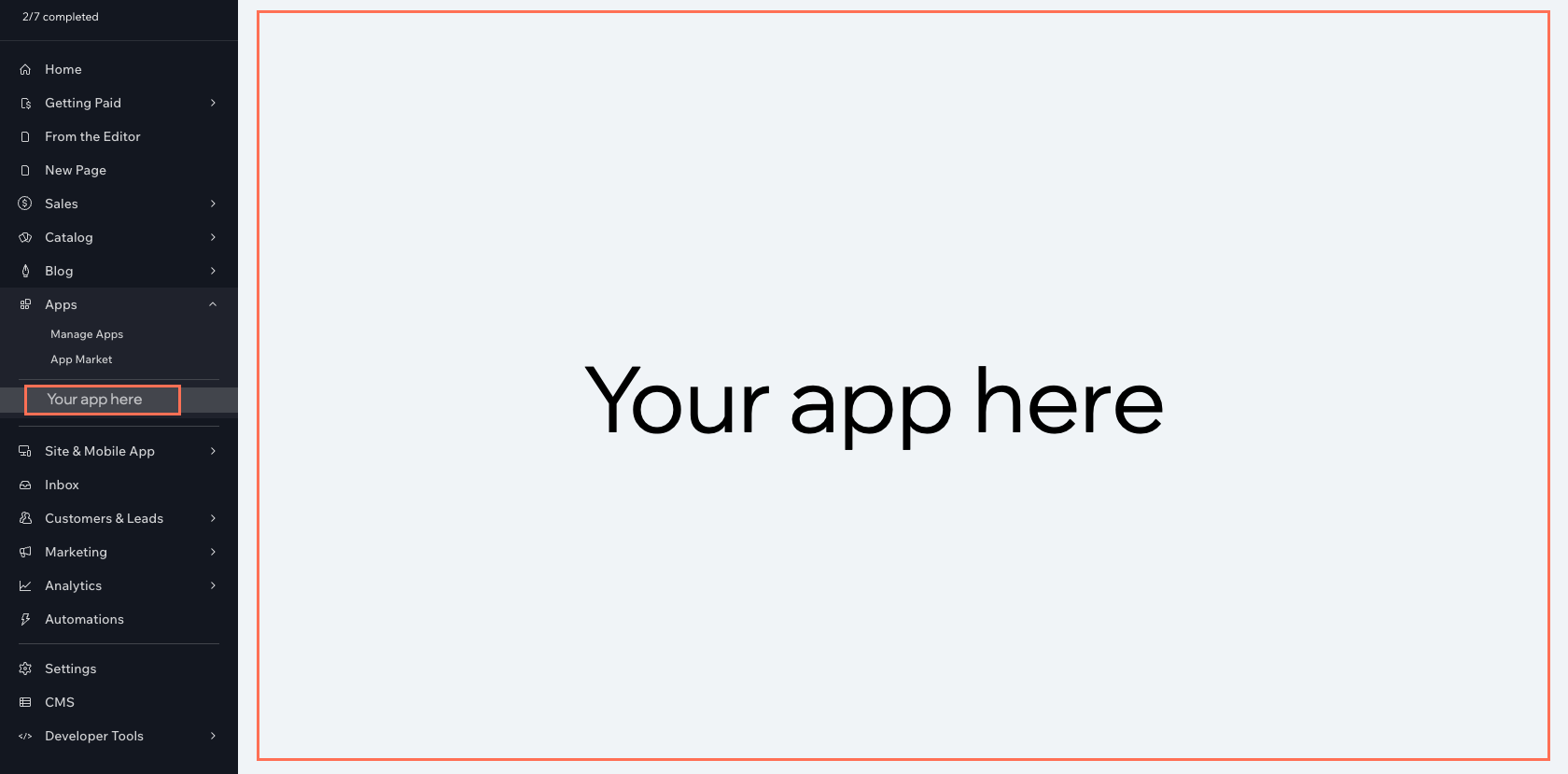 A dashboard page in the Wix dashboard