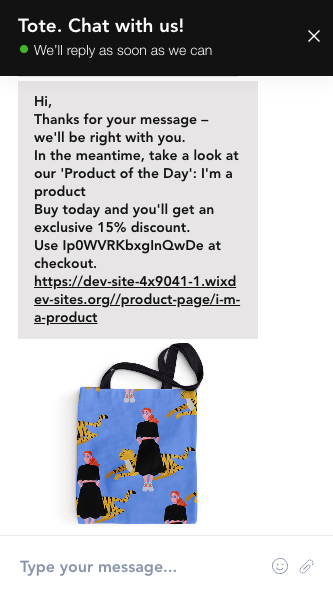 Chat widget with product of the day discount
