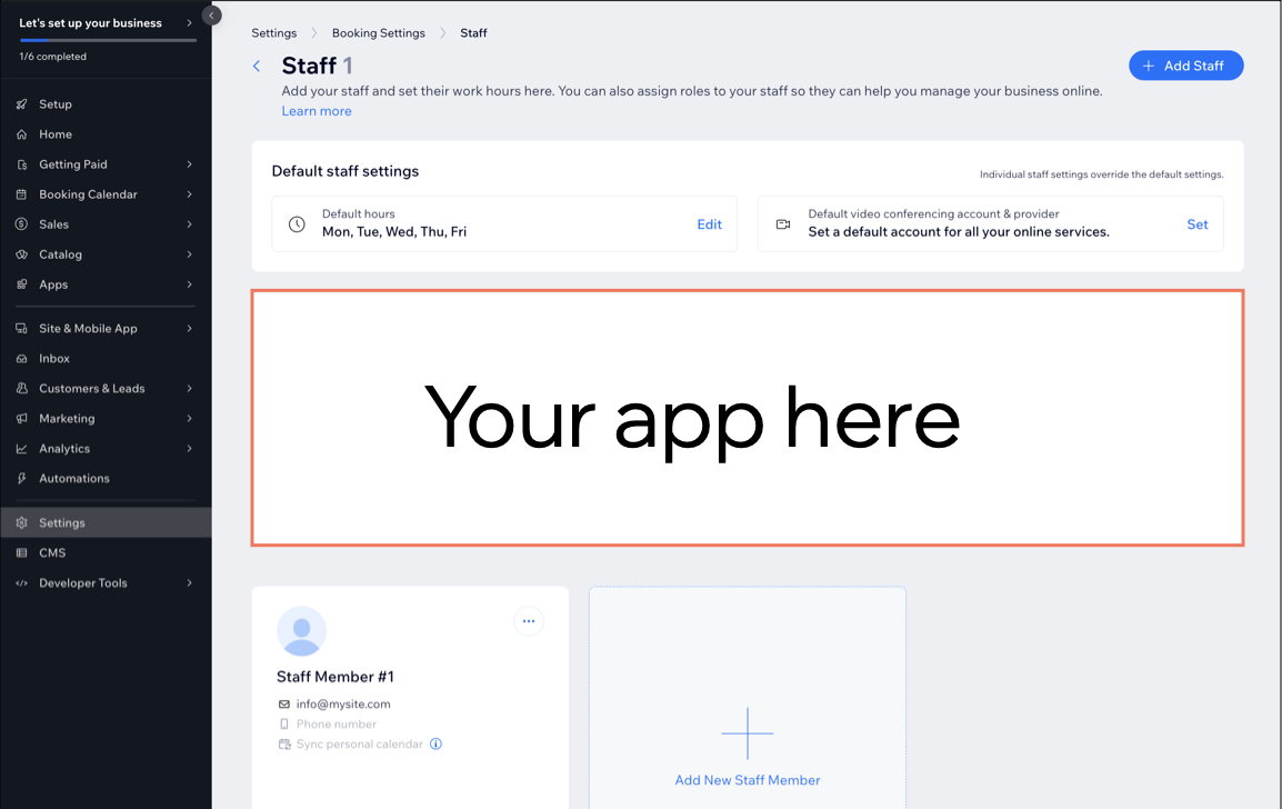 A dashboard plugin embedded in a Wix-built dashboard page