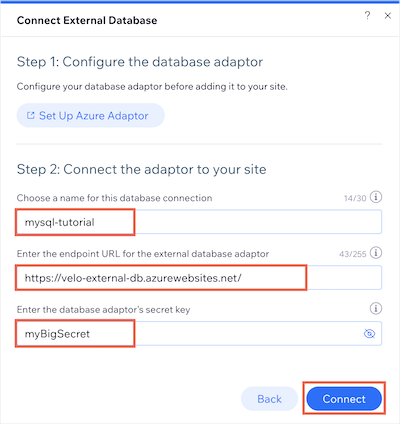 Configuring the external database connection