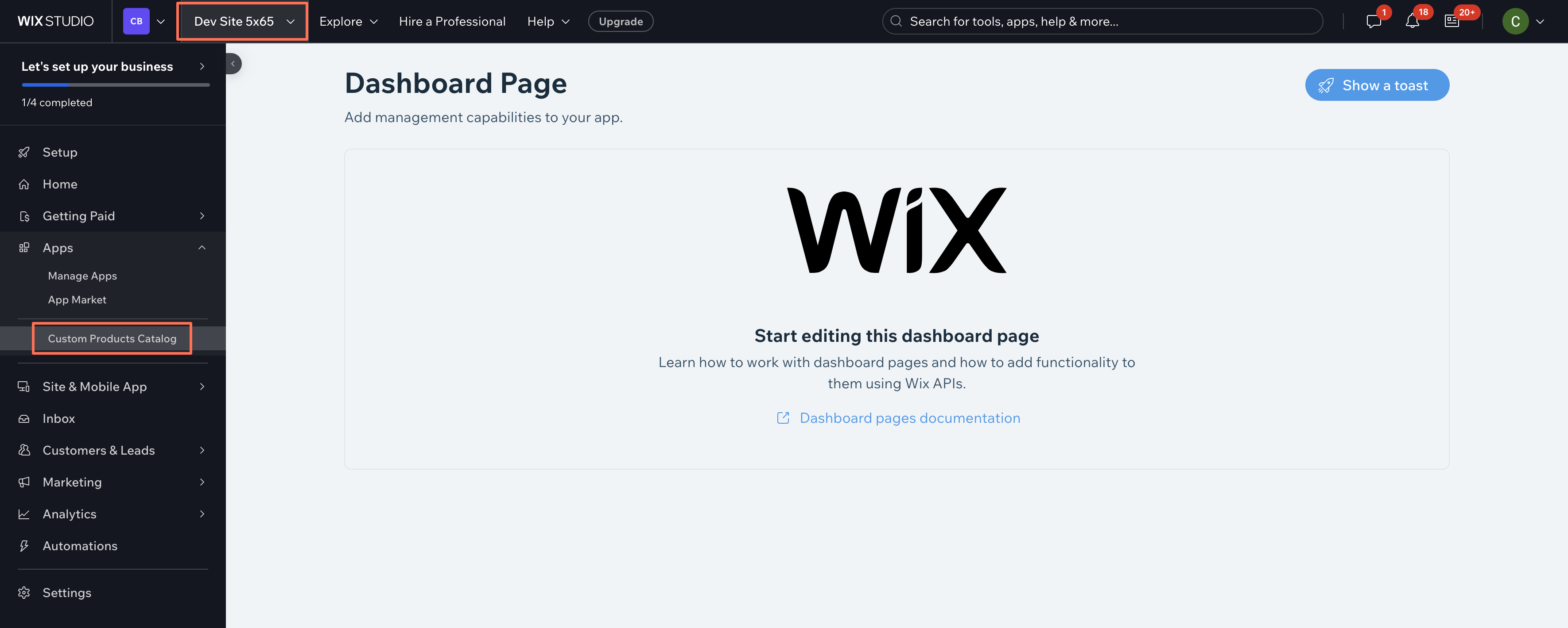 Dashboard page