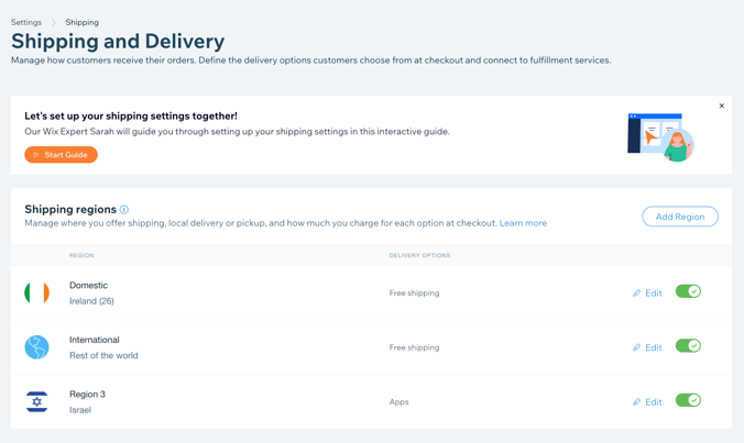 Shipping and Delivery page