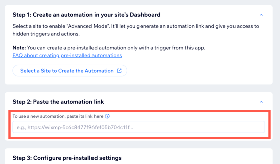 Paste automation link