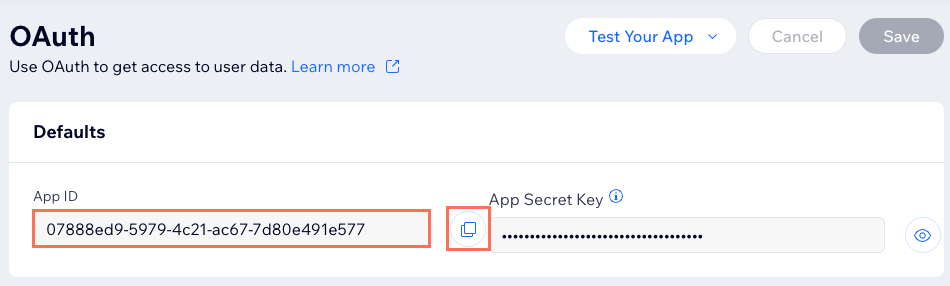 App ID and App Secret Key on OAuth page