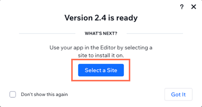 Select a site to install your app on