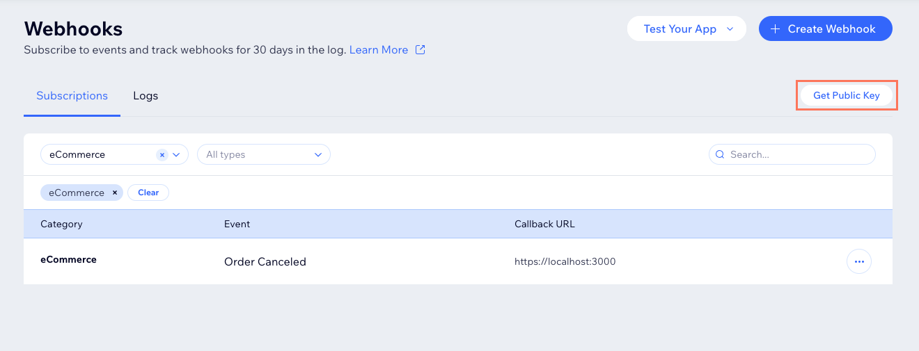 Get public key button