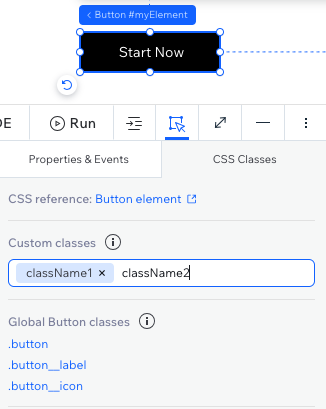 custom classes panel in editor