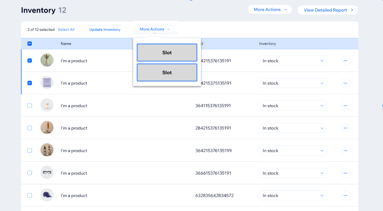 Bulk more actions menu