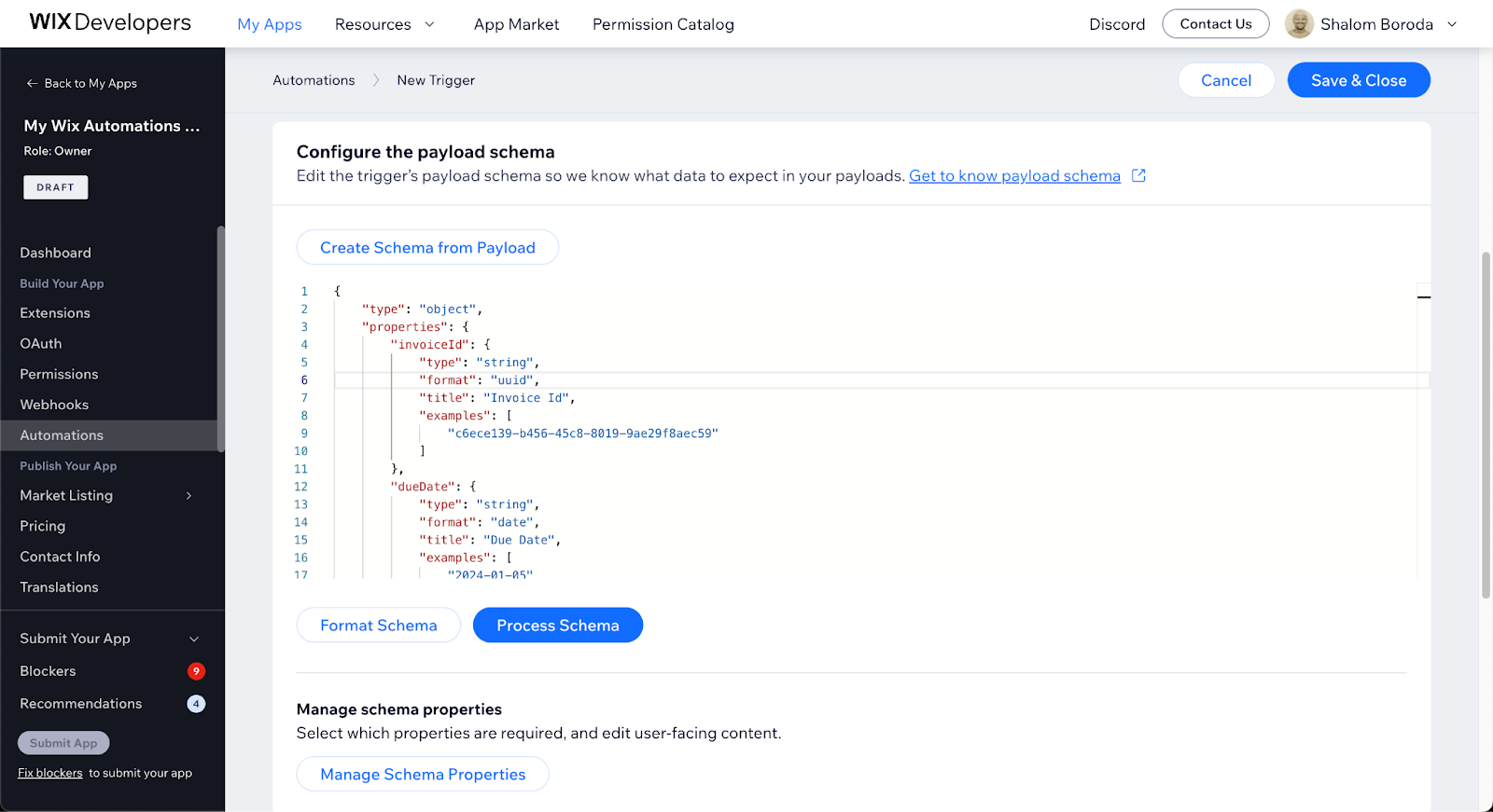 App Dashboard screenshot showing the generated schema