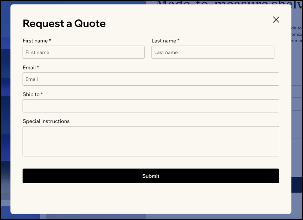 request a quote popup