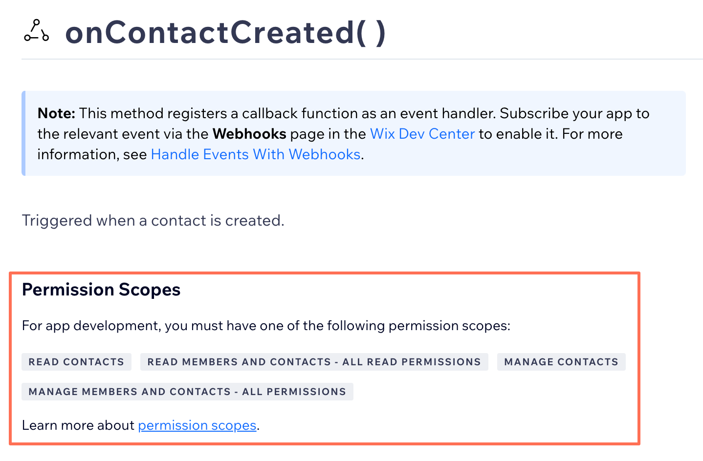 onContactCreated permission scopes