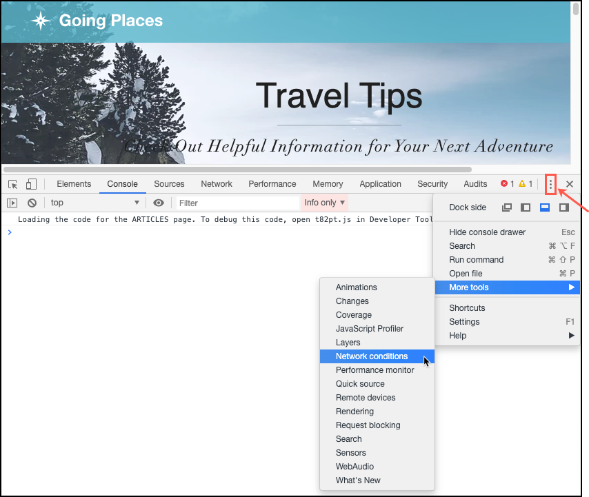 Developer Tools Network Conditions