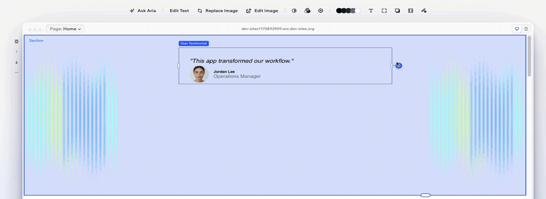 Resize handles on the component for horizontal resizing