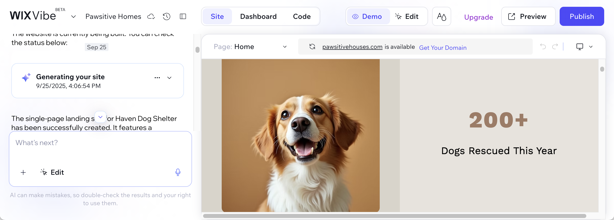 The Wix Vibe editor