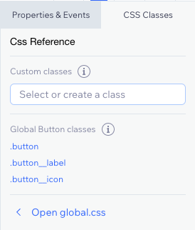 CSS Classes in code panel