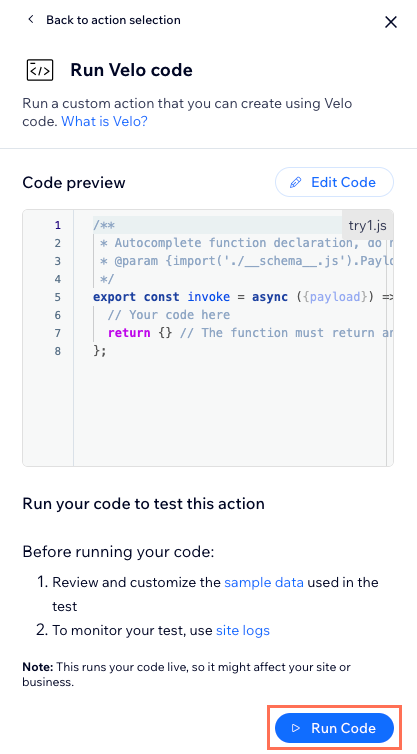 Test your action code