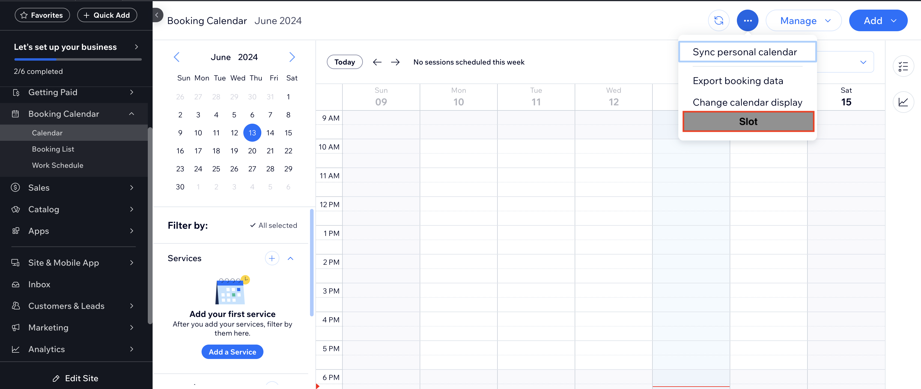 Wix Bookings: Calendar Page